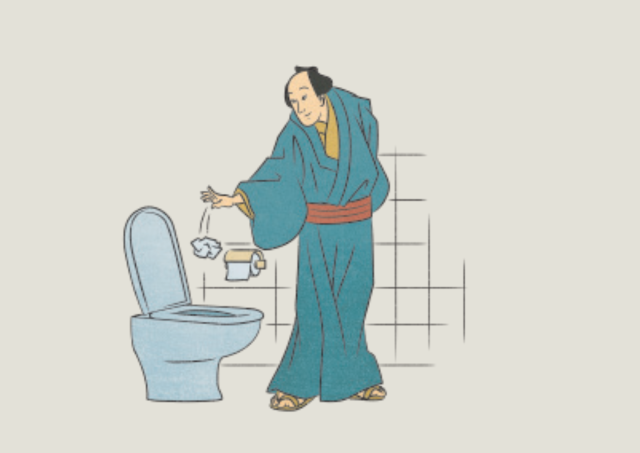 トイレットペーパーは便器に流してください
